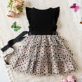 thumbnail image 4 of AJTQTH Girls Colorblocked Stylish Princess Dress Cotton Rib-Knitted Flutter Sleeve Button Cute Polka Dots Layered Mesh Sundress with Bowties Waistband Gowns for Party Black 4 Years, 4 of 9