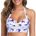 thumbnail image 2 of JGGSPWM Women Swim Top Halter Neck Bikini Top Ruched Push Up Bathing Suit Top Padded Swimsuit Top Only Z-A01-Blue M, 2 of 6