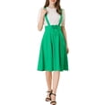 thumbnail image 2 of Unique Bargains Jupe Midi Plissée à Bretelles Rétro à Taille Élastique pour Femme, Vert, m, 2 of 6