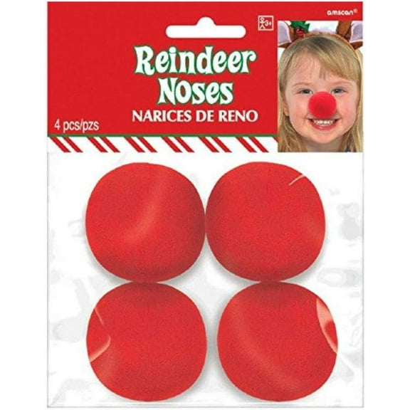 Party Costumes Foam Reindeer Noses 2" Pack of 4 Red