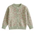 thumbnail image 3 of Pandaie Kid Girls Leopard Knit Cardigan Round Neck Button Front Jacket Toddler Fall Layering Wear Sweater Light Green,7-8 Years, 3 of 5