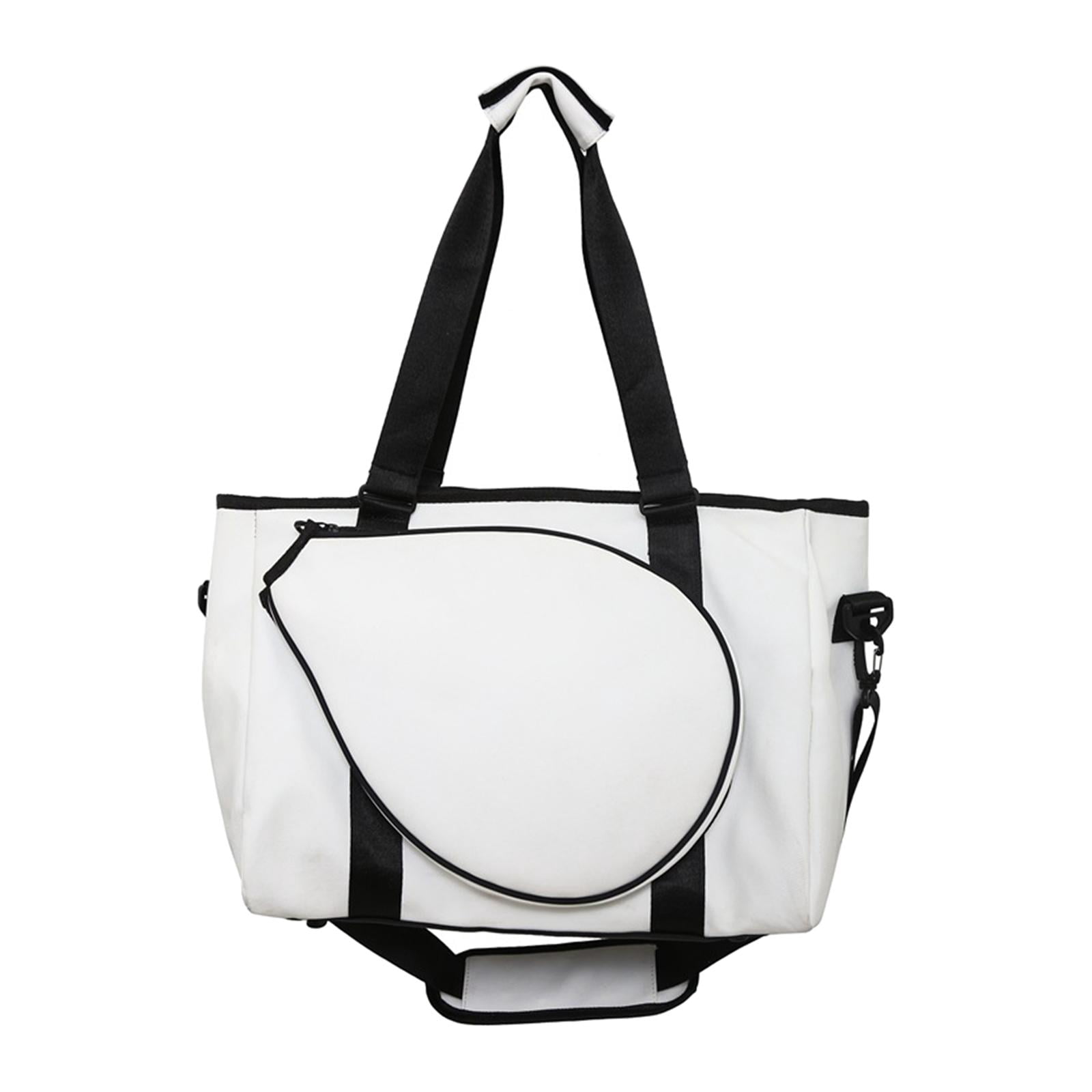 Tennis Racket Shoulder Bag, Tennis Tote Bag, with Zipper Portable Handbag for Women Men for Squash Racquets Clothes Outdoor white
