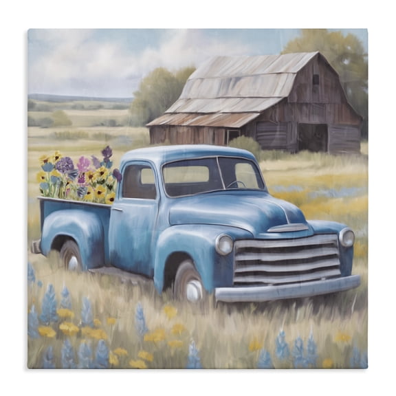 Stupell Industries Rustic Lodge Flower Truck in Antique Blue Canvas Art, 17 x 17, by Kim Allen