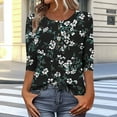 thumbnail image 4 of Women's 3/4 Sleeve Shirts Henley Button up Tops Casual Loose Fit Printed Tee Fashion Blouses Comfy Clothes (XL, Black 1), 4 of 7