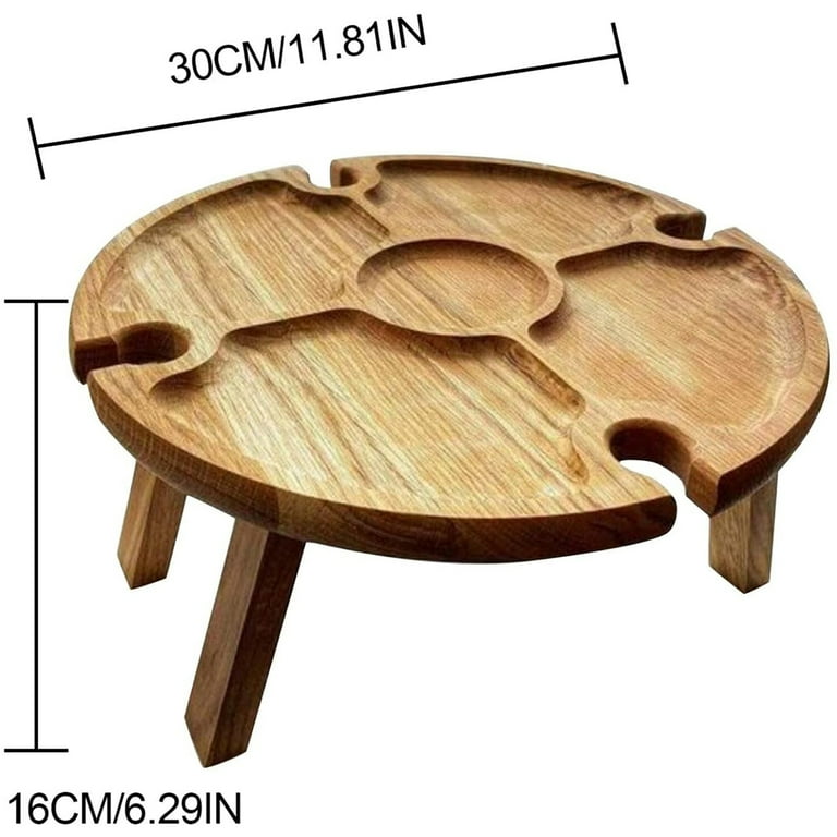 Wooden Collapsible Table with Grooves Round Shape Natural