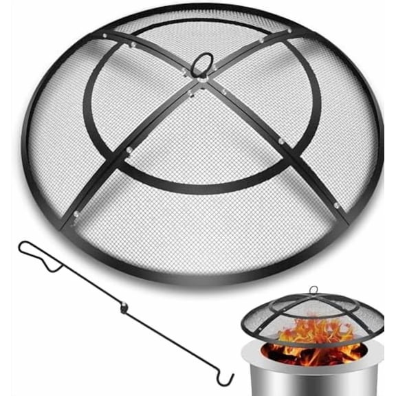 Fire Pit Spark Screen,22 Inch Fire Pit Screen Cover Outdoor with Handle&Poker,Firepit Screens Round Cover Mesh Replacement Heavy-Duty Steel Fire Pit Cover for Backyard/Beach/RV Camping
