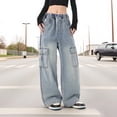 thumbnail image 2 of Coerni Girl's Elastic Waist Jean Cargo Pants Baggy Wide Leg Flap Pocket Denim Pants Girls Barrel Leg Jeans for Kids Softball Clothes, 2 of 9