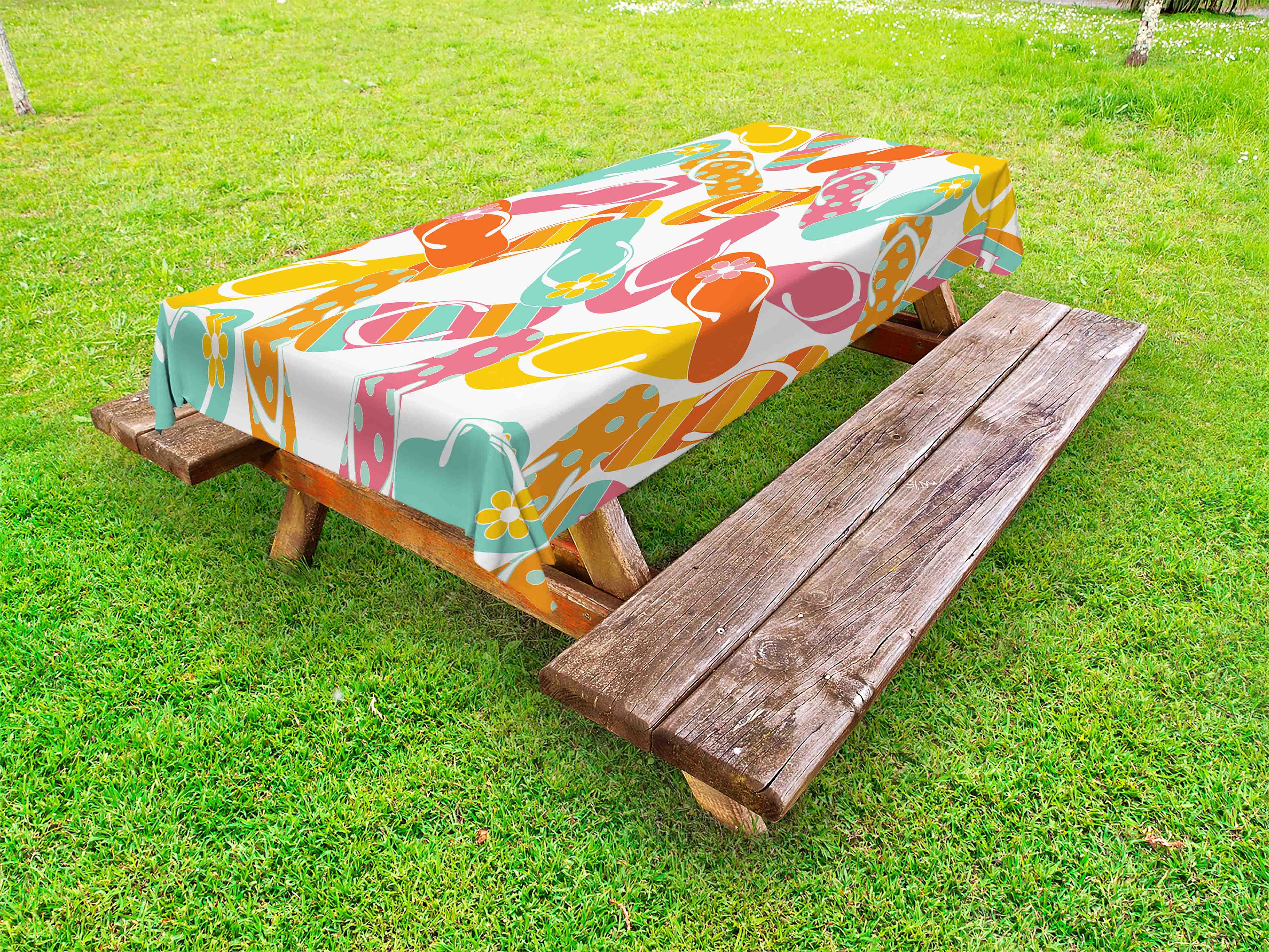 Summer Outdoor Tablecloth, Colorful Bunch Flip Flops Sandals Pattern