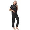 thumbnail image 4 of Usloyux Women's 2 Piece Outfits Short Sleeve Collared Shirt and Pants Matching Lounge Set Solid Casual Tracksuit with Elastic Waist, Black M, 4 of 8