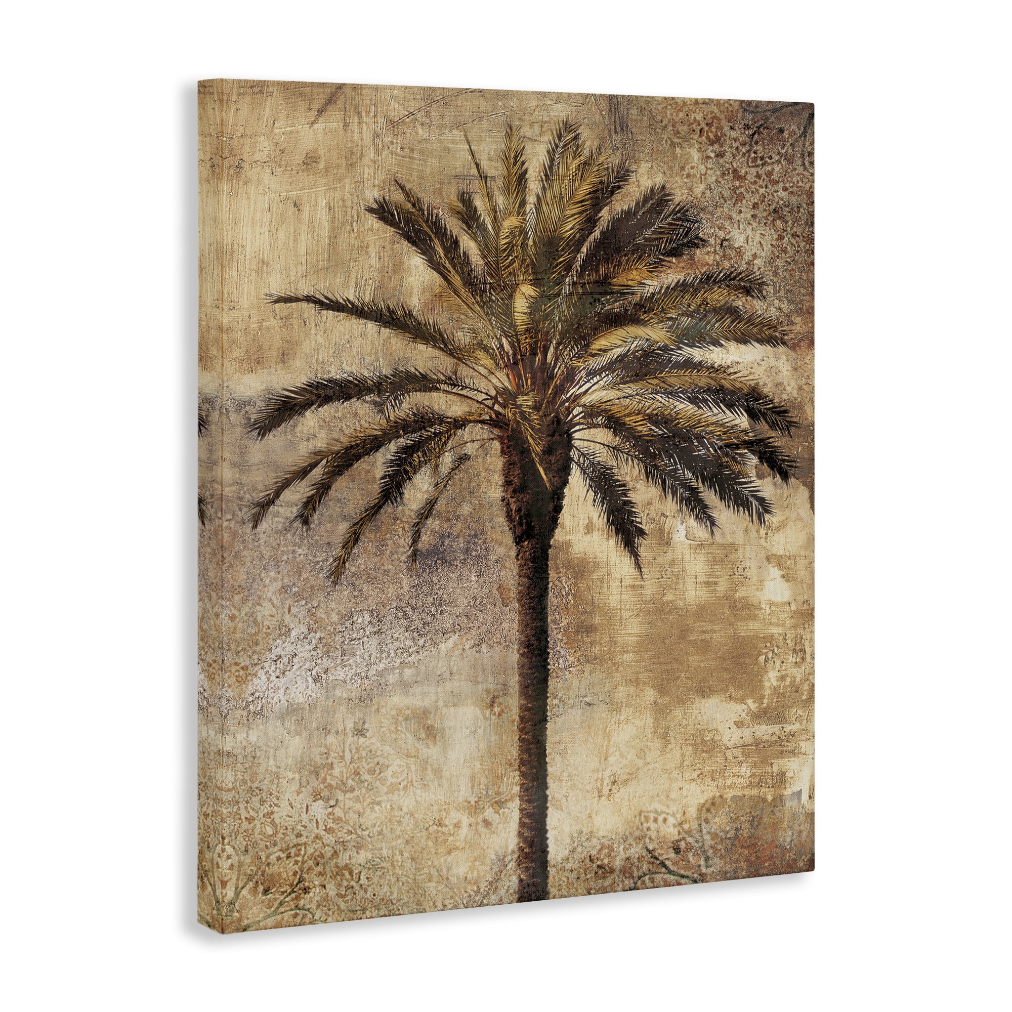 Stupell Industries Distressed Palm Tree Plants & Flowers Painting Wrapped Canvas Art Print Wall Art, 16 x 20