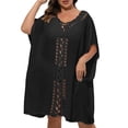 thumbnail image 2 of Swimsuit Coverup for Women Plus Size Short Sleeve V Neck Loose Crochet Knee Length Dress Beach Cover Up Bathing Suit Dress, 2 of 7