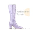 thumbnail image 4 of BLISSFUL STEP Women's GoGo Boot Block Heels Knee High Boots Purple 9, 4 of 6