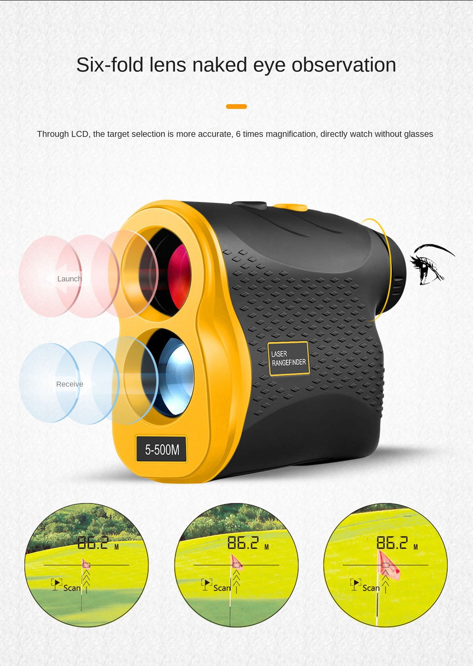 Laser Range Finder Telescope,546.8 Yards Farther,6 Times Magnification Laser Range Finder for Shooting,Hunting and Golf with Ranging,Speed,Flagpole Lock,Fog Measurement,Angle measurement,IP54 Waterpro
