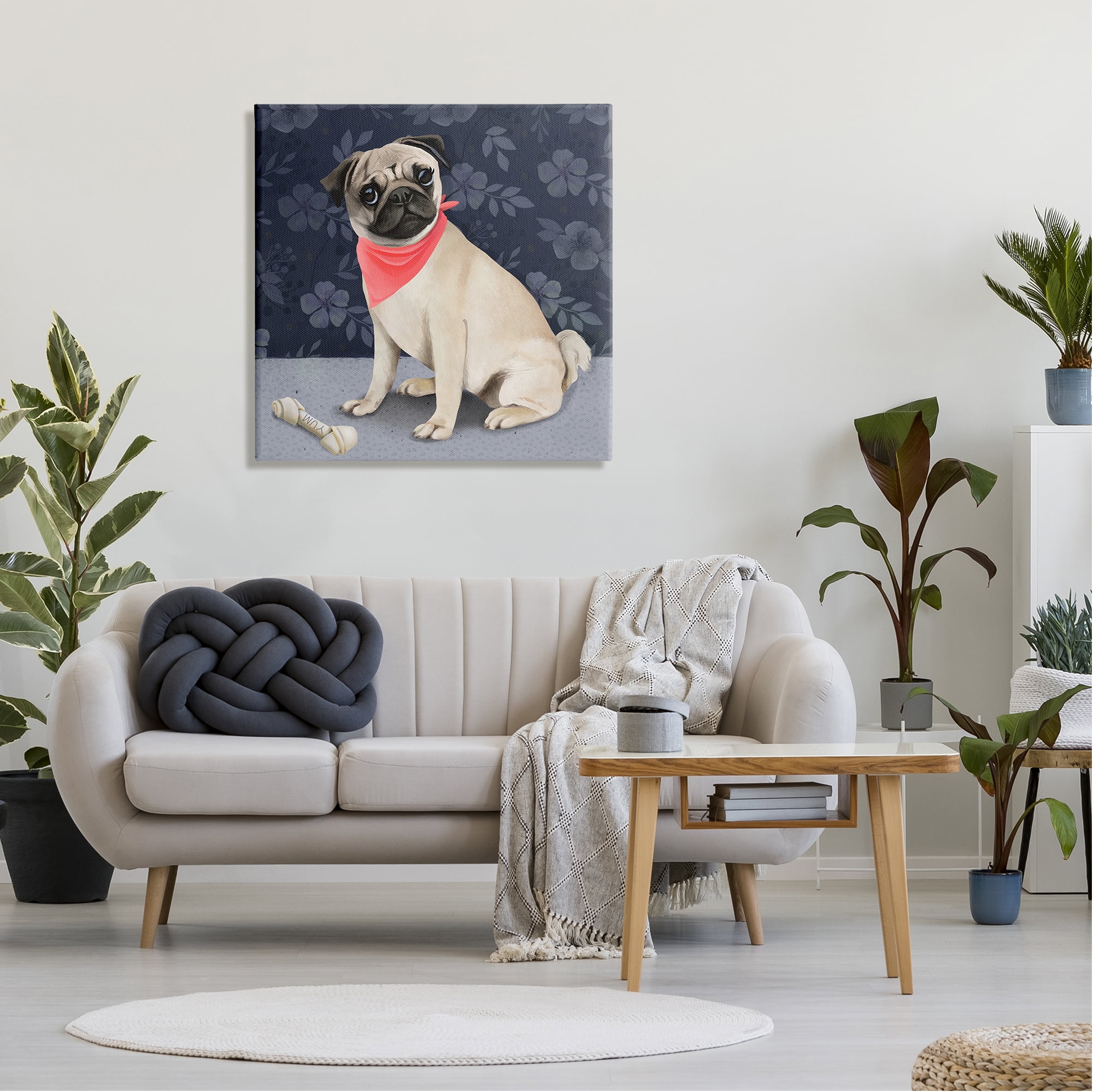 Stupell Industries Pet Pug & Bone Animals & Insects Painting Gallery Wrapped Canvas Print Wall Art, 30 x 30