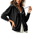 thumbnail image 4 of Velvet Long Sleeve Cardigan Hoodies Women Button Womens Hood Shirts Black XXXL, 4 of 9