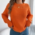 thumbnail image 6 of Women's Sweaters Casual Solid Color Hollow Out Long Sleeve Pullover Knitted Sweaters Fall Sweater Orange L, 6 of 6