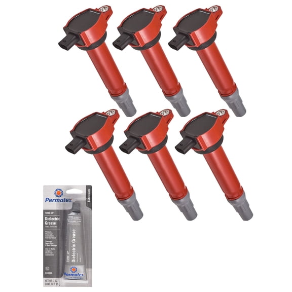 Set of Red Ignition Coils and Tune-Up Grease Compatible with 2006-2010 Chrysler Sebring 2.7L V6 2736cc 167ci Replacement for UF502, UF609