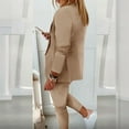 thumbnail image 3 of MORTTIC Women's Solid Color Suit Set Long Sleeve Notch Lapel Blazer with Drawstring Waist Pants Business Casual Outfit Khaki S, 3 of 4