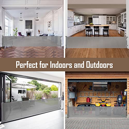 185 Inch Extra Wide Retractable Baby Gate Retractable Gate Outdoor Extra Long Dog Gate Extra Wide Baby Gates for Large Openings, Mesh Dog Gate Extra Large Pet Gate, Gray