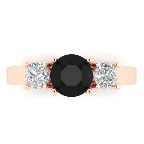 Three-Stone Engagement Ring for Women - 1.5ct Natural Onyx in 14K Rose Gold Promise Ring