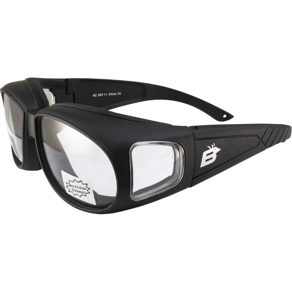 Birdz Swallow Fit Over Padded Motorcycle Safety Glasses Black Frame