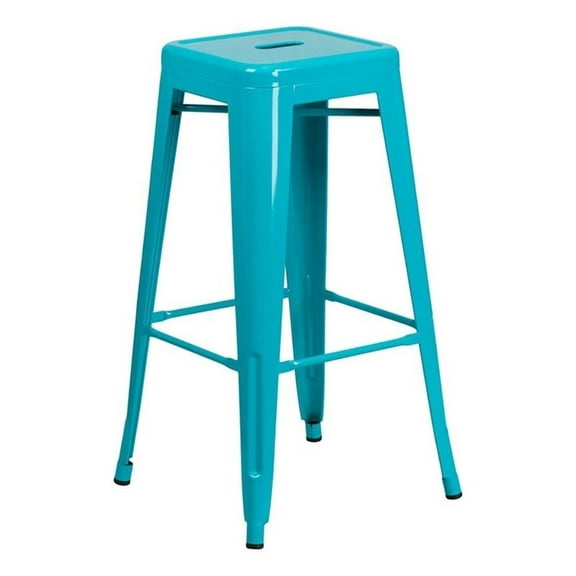 Bowery Hill 30" Industrial Metal Backless Dining Bar Stool in Crystal Blue