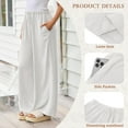 thumbnail image 3 of TEMOFON Pants for Women Wide Leg Linen Pant White Summer Casual Palazzo Flowy Pants with Pocket Drawstring Loose Lightweight Pants L, 3 of 10