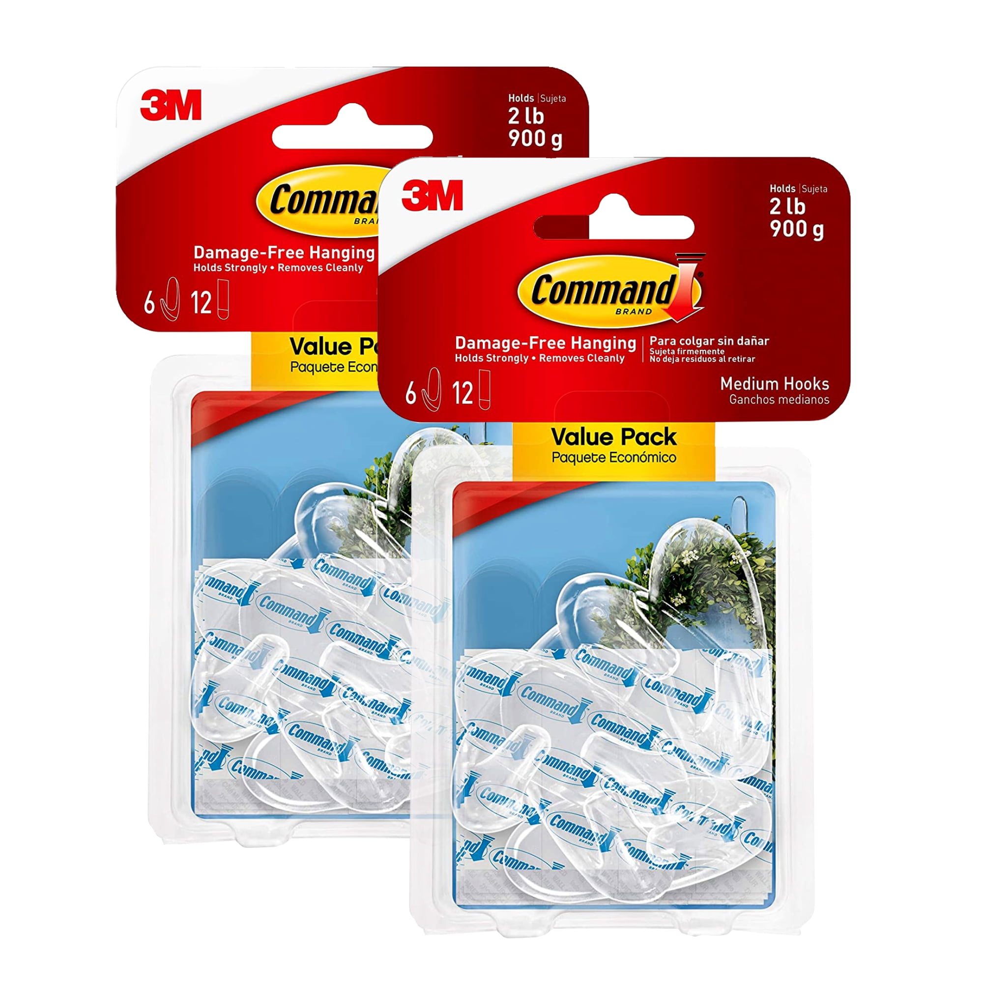 Command Clear Medium Hooks 6 Hooks 12 Strips  - Damage Free Poster Decor Hang Up to 2 LBS - 2 Pack