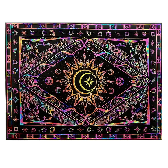 6 Pcs Décoration de Fête à la Maison Tapisserie Fluorescente Verticale Motif Soleil&Étoile Fond Lumineux Tissu Suspendu