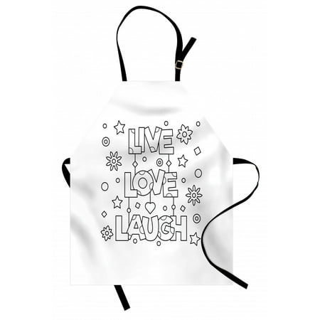 

Live Laugh Love Apron Doodle Style Quote with Flowers Hearts and Stars Coloring Book Design Unisex Kitchen Bib Apron with Adjustable Neck for Cooking Baking Gardening Black White by Ambesonne
