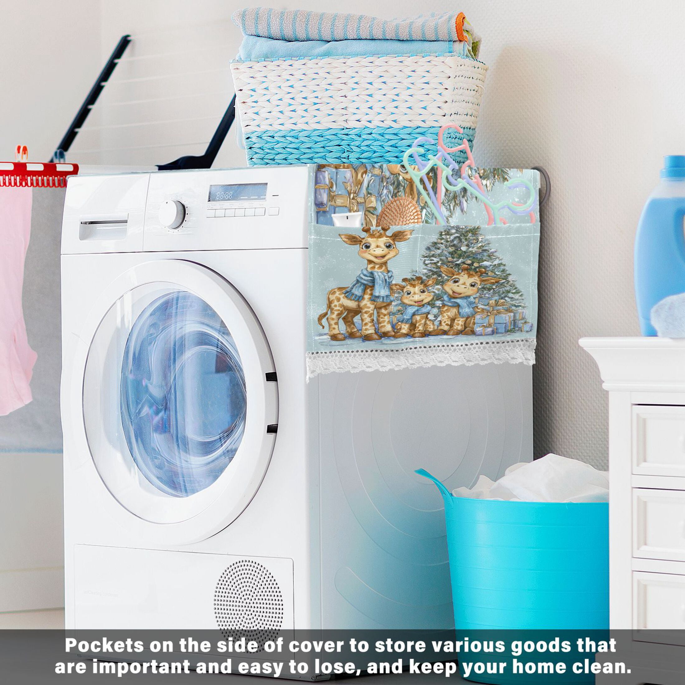 Wobogo Giraffe Family Washing Machine Cover Dustproof Washer Dryer Cover Waterproof Laundry Room Decorative Protector