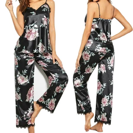 Multitrust Womens Silk Satin Pajamas Sets Long Sleeve+pants Sleepwear Nightwear