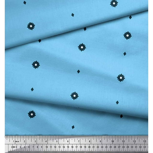 Soimoi Blue Poly Georgette Fabric Butidar Jamdani Print Sewing Fabric Yard 42 Inch Wide