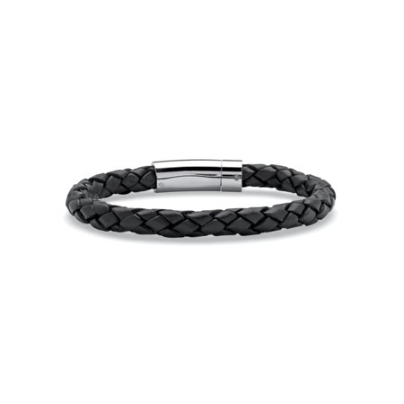 Black Hills Mens Bracelets - Men's Black Leather Bracelet with Stainless Steel Slip Lock Closure 9