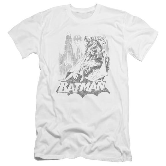 Batman Bat Sketch Premium Canvas T-Shirt Adult Slim Fit 30/1-White