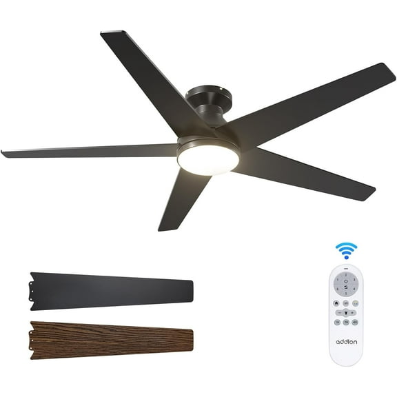 Ceiling Fans with Lights, 52 inch Low Profile Ceiling Fan with Light and Remote Control, Flush Mount, Reversible, 3CCT, Dimmable, Noiseless, Black Ceiling Fan for Bedroom, Indoor/Outdoor Use