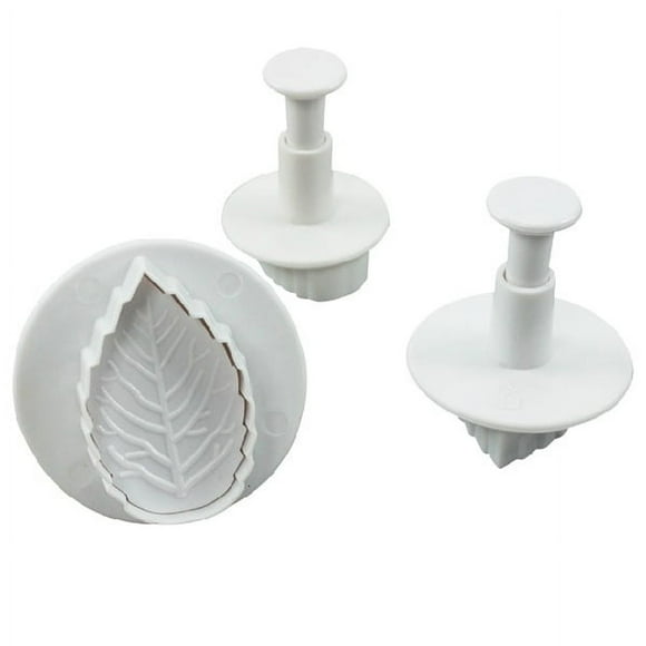 KAKOWELY Juego de 3 cortadores de fondant con forma de hoja de rosa para decorar tartas, moldes de prensa y herramientas de decoración en diferentes tamaños (blanco)