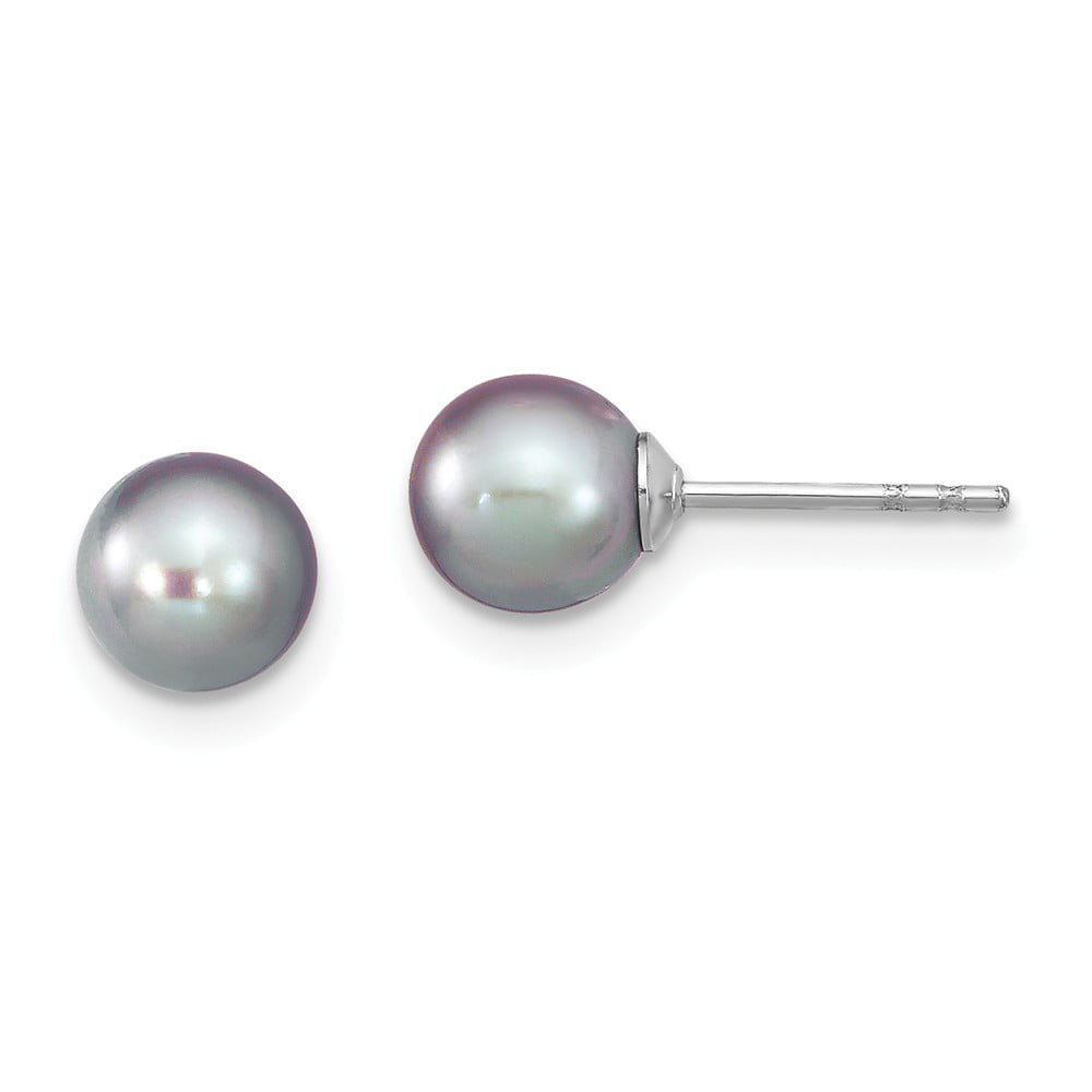 .925 Sterling Silver 4-5mm Black Round Freshwater Cultured Pearl Stud Post Earrings 