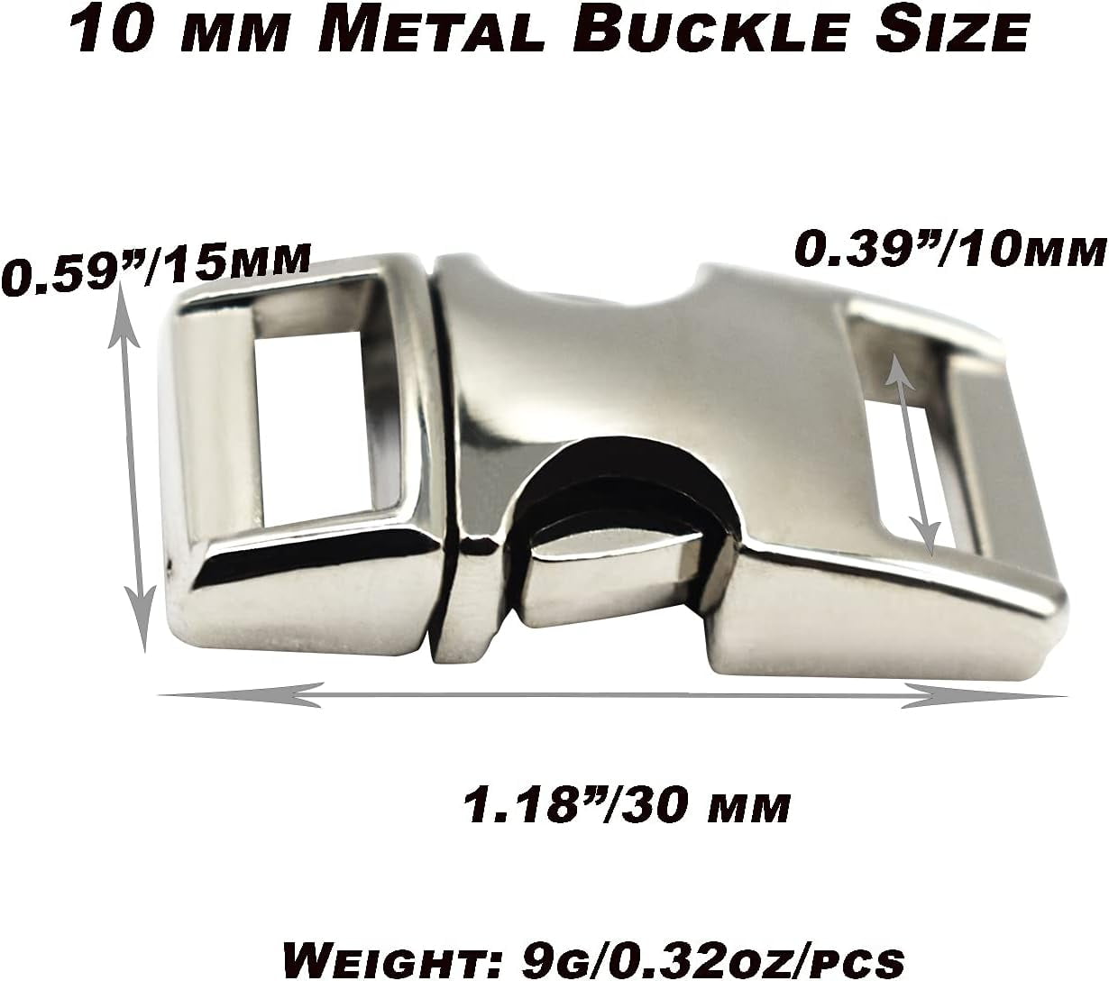 ABCISI 10 pcs 3/8 inch Buckles Quick Side Release Clips, Webbing Buckle Paracord Bracelet Clip Clasps for Leather Strap, Dog Collars, Harnesses, Belt, Backpack, Purse - Silver