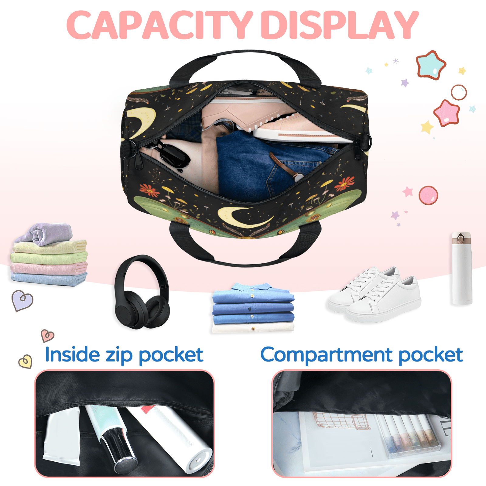 Herdesigns Butterfly Gym Bag for Women, Floral Duffle Bag for Travel Sport, Lightweight Waterproof Carry on Weekender Overnight Dance Yoga Workout Bags