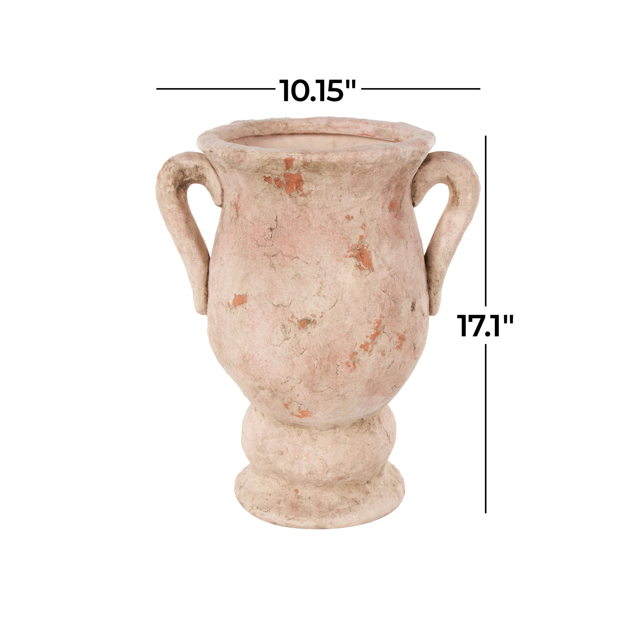 DecMode 17" Antique Style Distressed Pink Ceramic Vase with Handles