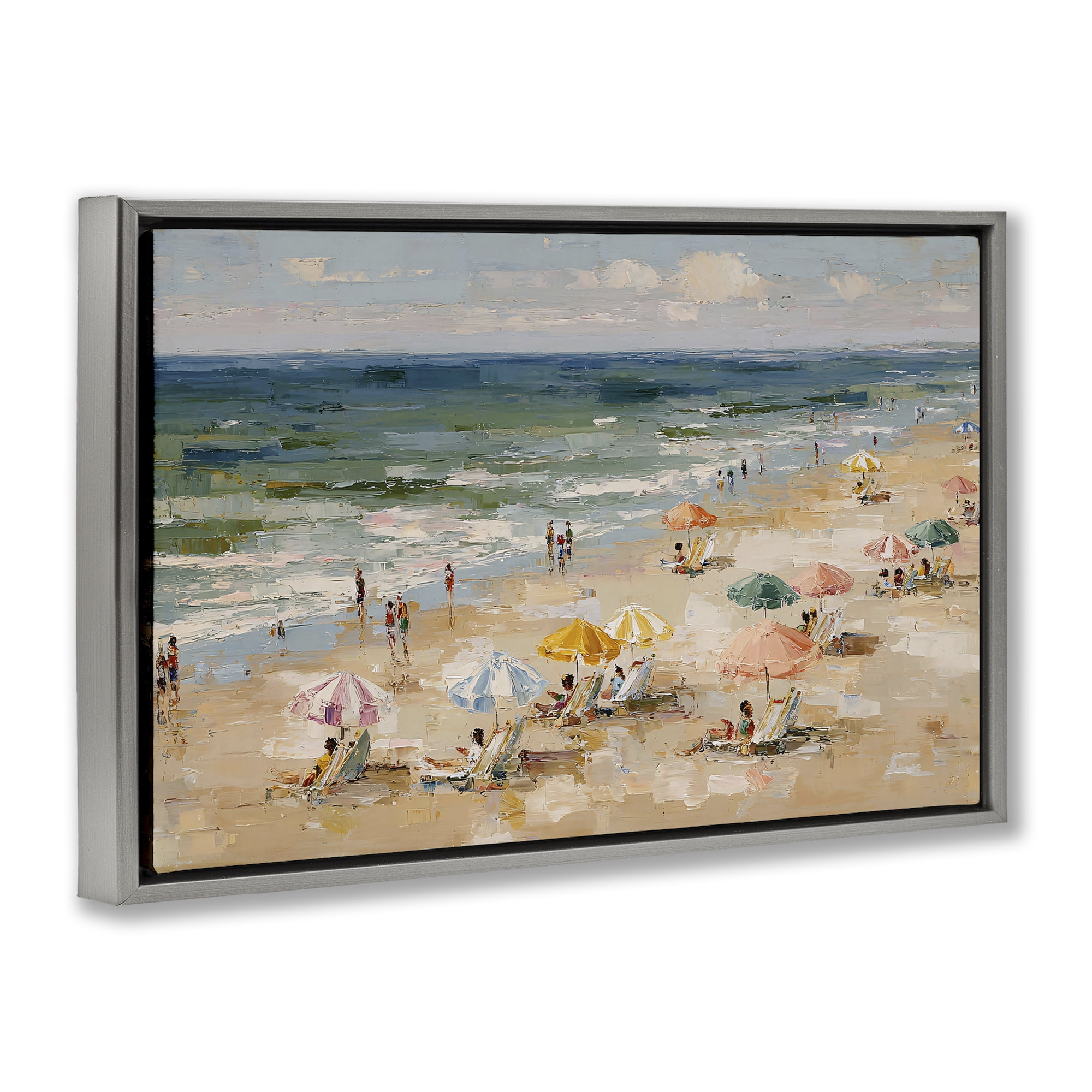 Stupell Industries Impressionist Summer Beach Day Gray Framed Floater Canvas Wall Art, design by Jacky Ngan