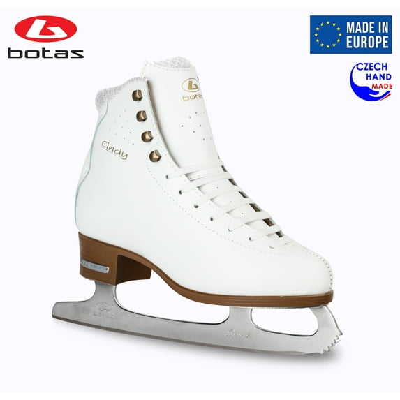 BOTAS - model: CINDY / Made in Europe (Czech Republic) / Innovated Figure Ice Skates for Women, Girls / Layered Real Leather Upper / LTT technology / White Str. Cuff / Color: White, Size: Adult 5