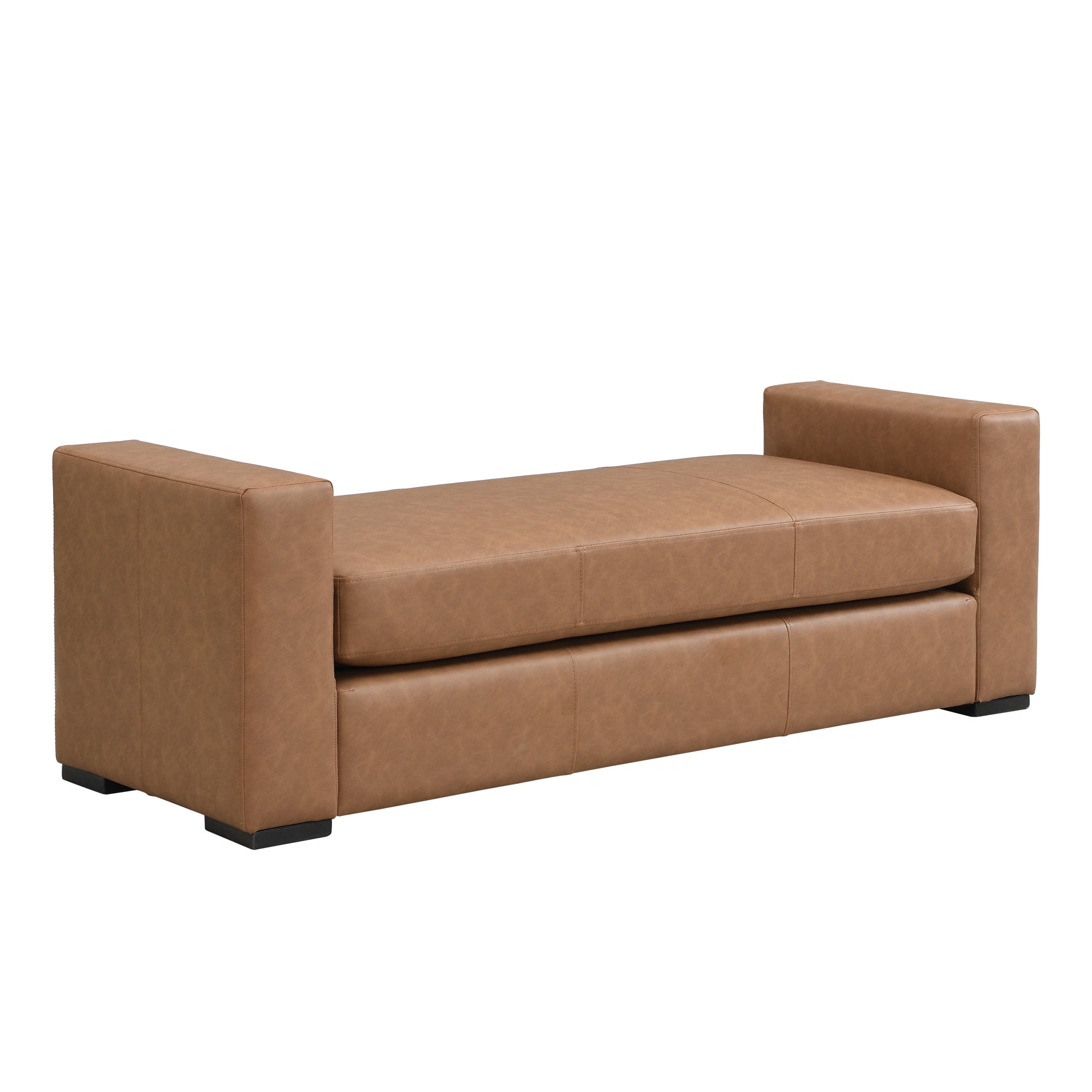 Christopher Knight Home 57.7" Rectangle Faux Leather Ottoman Bench with Armrests, Brown