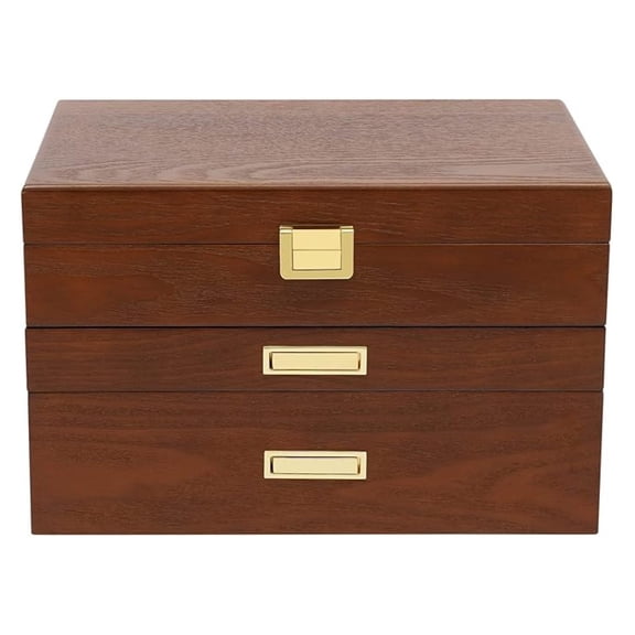 Wooden Jewelry Box for Women, 3 Layers Large Wooden Jewelry Organizer Box Watches Necklace Ring Storage Box for Women (Brown 3 Layer)