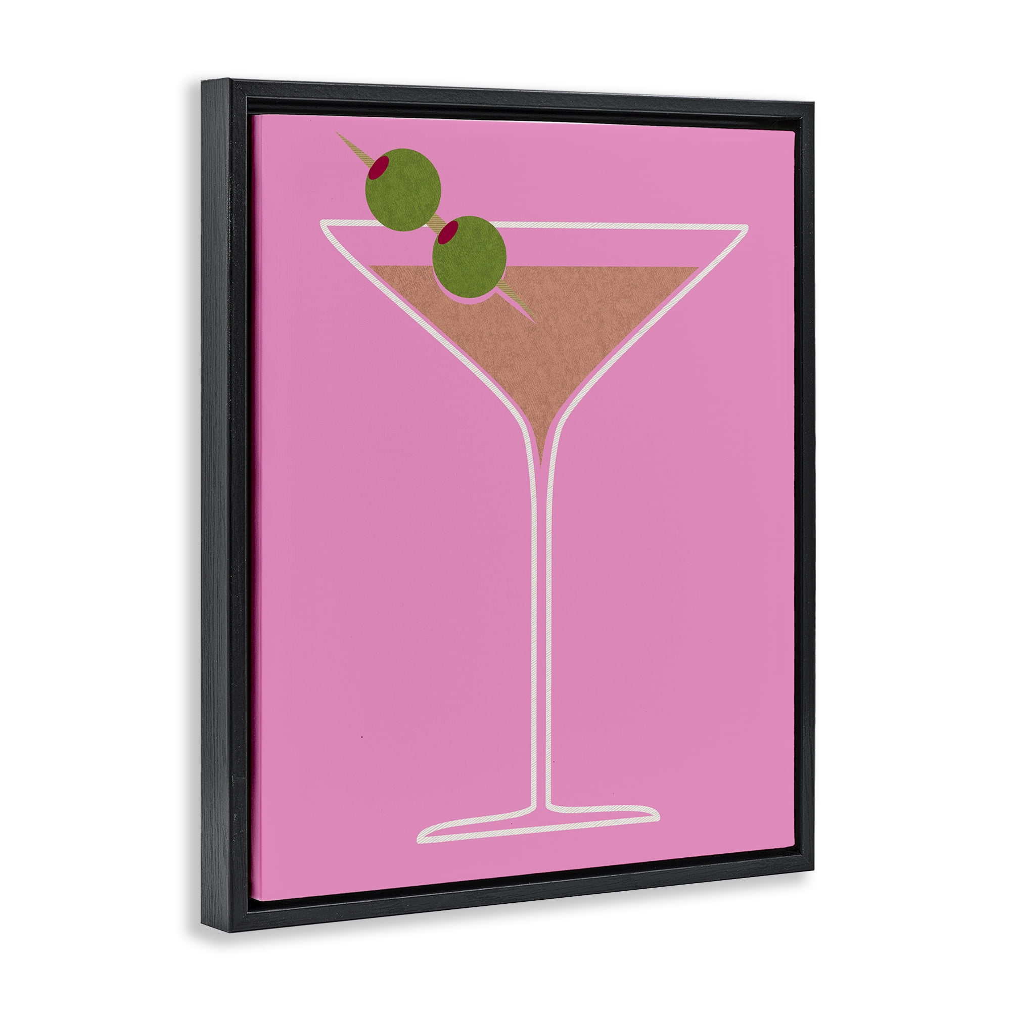 Stupell Industries Dirty Martini on Pink Food & Beverage Painting Black Floater Framed Art Print Wall Art, 25 x 31