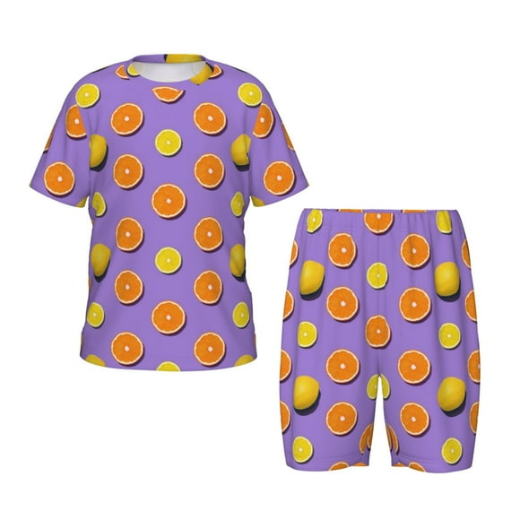 Balery Yellow Lemon And Orange Conjunto de Pijama Infantil de Manga Corta con Estampado – Ropa de Dormir de Algodón Suave-Small
