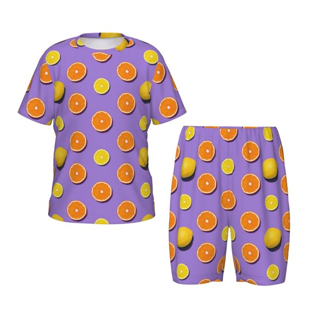 Balery Yellow Lemon And Orange Conjunto de Pijama Infantil de Manga Corta con Estampado – Ropa de Dormir de Algodón Suave-Small