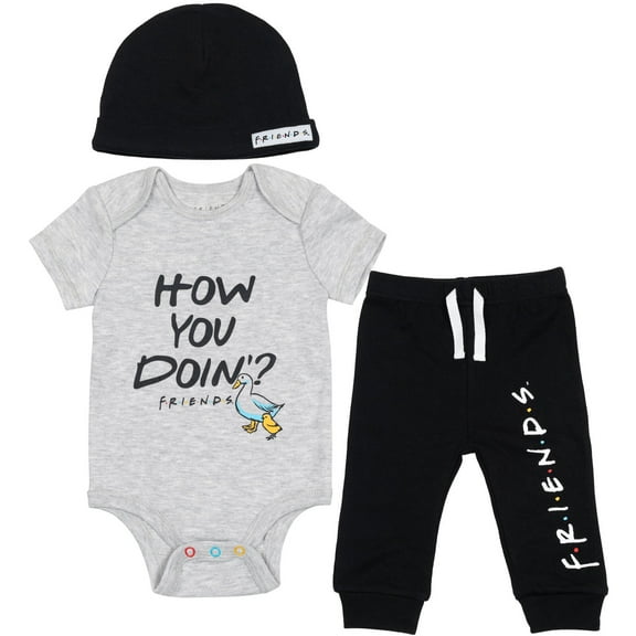 FRIENDS Infant Baby Boys Bodysuit Pants and Hat 3 Piece Outfit Set Newborn to Infant