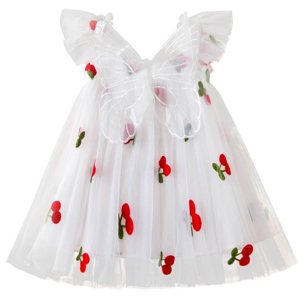 Japceit Baby Girl Summer Dresses Toddler Girl Summer Dress Toddler Kids Baby Girls Cute Summer Mesh Fruit Print Elegant Wing Dress Skirt Baby Girl Par